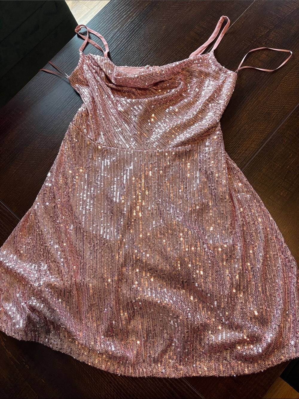 Sequin Cowl Neck Mini Dress in Pink